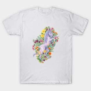 Unicorn Millefleur - Unicorn in Field of Wildflowers T-Shirt